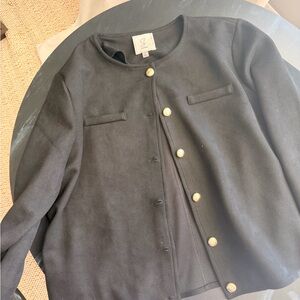 Sioni Black Crewneck Jacket with Gold Buttons